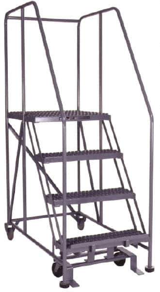PW Platforms - 4 Step, 70 Inch Overall Height, Grip Strut Tread, Rolling Safety Ladder - 600 Lb. Load Capacity, 40 Inch Platform Height, 26 Inch Base Width x 52 Inch Base Depth - Eagle Tool & Supply
