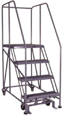 PW Platforms - 4 Step, 70 Inch Overall Height, Grip Strut Tread, Rolling Safety Ladder - 600 Lb. Load Capacity, 40 Inch Platform Height, 26 Inch Base Width x 52 Inch Base Depth - Eagle Tool & Supply