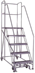 PW Platforms - 5 Step, 86 Inch Overall Height, Grip Strut Tread, Rolling Safety Ladder - 600 Lb. Load Capacity, 50 Inch Platform Height, 26 Inch Base Width x 60 Inch Base Depth - Eagle Tool & Supply