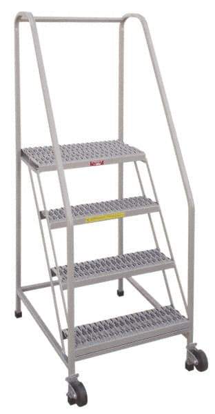 PW Platforms - 5 Step, 80 Inch Overall Height, Grip Strut Tread, Tilt and Roll Safety Ladder - 350 Lb. Load Capacity, 50 Inch Platform Height, 28 Inch Base Width x 43 Inch Base Depth - Eagle Tool & Supply