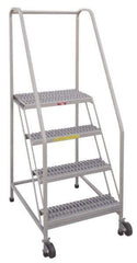 PW Platforms - 5 Step, 80 Inch Overall Height, Grip Strut Tread, Tilt and Roll Safety Ladder - 350 Lb. Load Capacity, 50 Inch Platform Height, 28 Inch Base Width x 43 Inch Base Depth - Eagle Tool & Supply