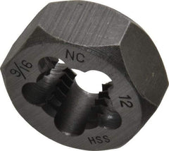 Interstate - 9/16-12 UNC Thread, 1-1/16" Hex, Right Hand Thread, Hex Rethreading Die - High Speed Steel, 1/2" Thick - Exact Industrial Supply