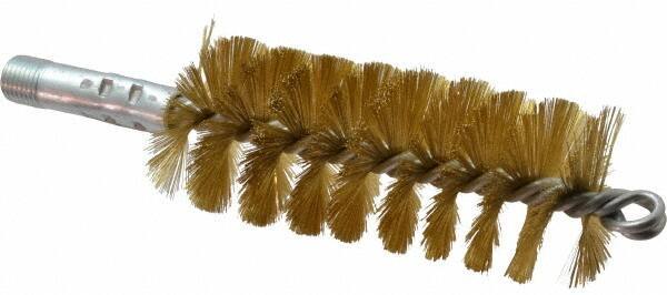 Schaefer Brush - 4-1/2" Brush Length, 1-3/4" Diam, Double Stem, Single Spiral Tube Brush - 8" Long, Brass, 1/4" NPSM Male Connection - Eagle Tool & Supply