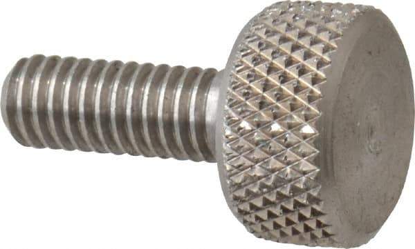 Morton Machine Works - M4x0.70 Knurled Shoulderless Grade 303 Stainless Steel Thumb Screw - 16mm OAL, 9.5mm Head Diam x 5mm Head Height - Eagle Tool & Supply