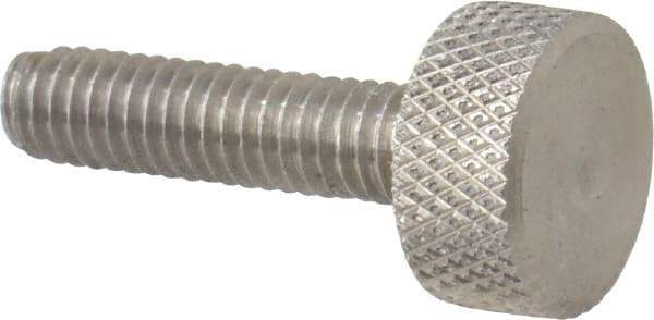 Morton Machine Works - M4x0.70 Knurled Shoulderless Grade 303 Stainless Steel Thumb Screw - 21mm OAL, 9.5mm Head Diam x 5mm Head Height - Eagle Tool & Supply