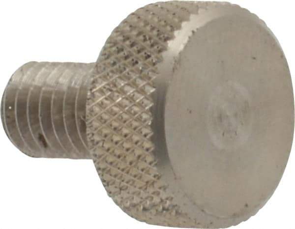 Morton Machine Works - M5x0.80 Knurled Shoulderless Grade 303 Stainless Steel Thumb Screw - 14mm OAL, 11.5mm Head Diam x 5mm Head Height - Eagle Tool & Supply