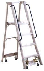 Louisville - 48" 4 Step Ladder - Rolling Platform Ladder, 300 Lb Capacity, 4" Platform Height, 24-1/4" Base Width x 44-3/4" Base Depth - Eagle Tool & Supply