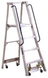 Louisville - 72" 6 Step Ladder - Rolling Platform Ladder, 300 Lb Capacity, 6" Platform Height, 27-1/4" Base Width x 54-3/4" Base Depth - Eagle Tool & Supply