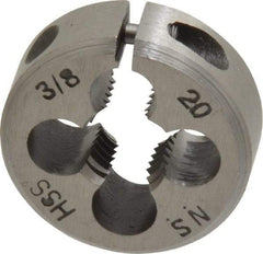 Interstate - 3/8-20 UNS Thread, 1" Outside Diam High Speed Steel Round Die - Right Hand Thread, Adjustable - Exact Industrial Supply