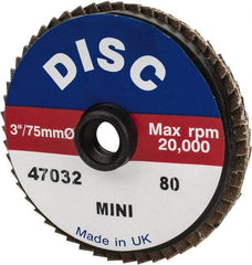 Garryson - 80 Grit, 3" Disc Diam, Type 27 Zirconia Alumina Flap Disc - 20,000 Max RPM, Nylon Backing, Quick Change Type S Attaching System, Coated - Eagle Tool & Supply