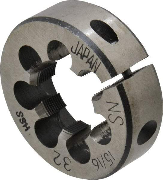 Interstate - 15/16-32 UNS Thread, 2" Outside Diam High Speed Steel Round Die - Right Hand Thread, Adjustable - Exact Industrial Supply