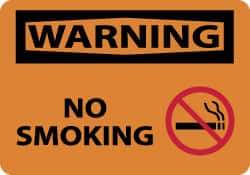 NMC - "Warning - No Smoking", 10" Long x 14" Wide, Pressure-Sensitive Vinyl Safety Sign - Rectangle, 0.004" Thick, Use for Accident Prevention - Eagle Tool & Supply