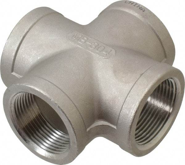 Merit Brass - 1-1/4" Grade 304 Stainless Steel Pipe Cross - FNPT End Connections, 150 psi - Eagle Tool & Supply