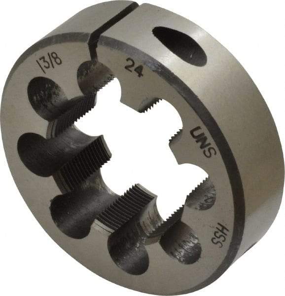 Interstate - 1-3/8 - 24 Thread, 2-1/2" Outside Diam High Speed Steel Round Die - Right Hand Thread, Adjustable - Exact Industrial Supply