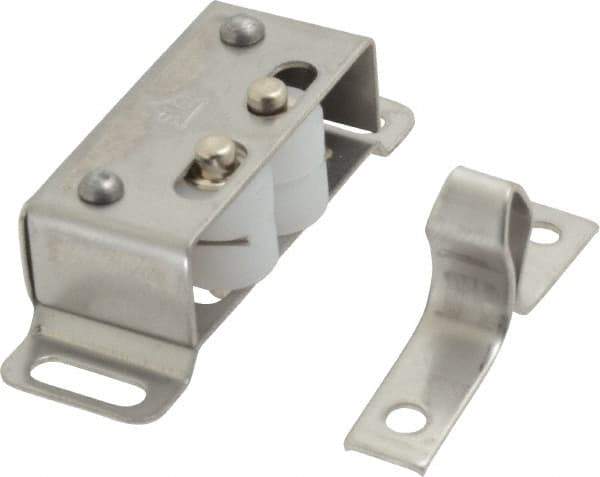 Sugatsune - 1-55/64" Long x 39/64" Wide x 19/32" High, Plastic & Stainless Steel Roller catch - Plain & White Finish, 1-19/64" Long Strike, 9/32" Wide Strike - Eagle Tool & Supply