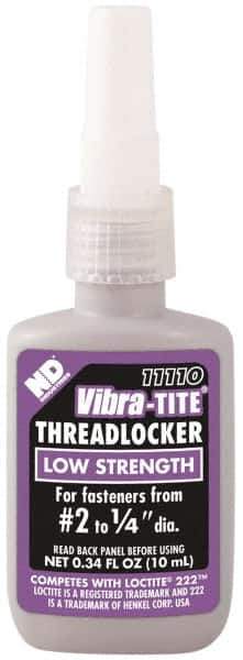 Vibra-Tite - 10 mL Bottle, Purple, Low Strength Liquid Threadlocker - Series 111, 24 hr Full Cure Time, Hand Tool Removal - Eagle Tool & Supply