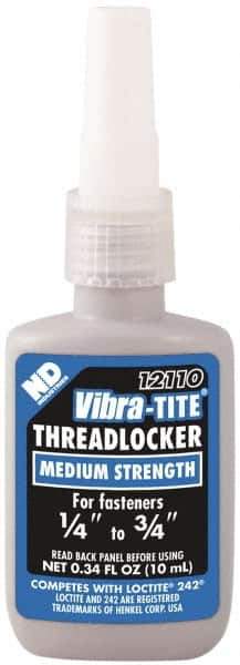 Vibra-Tite - 10 mL Bottle, Blue, Medium Strength Liquid Threadlocker - Series 121, 24 hr Full Cure Time, Hand Tool Removal - Eagle Tool & Supply