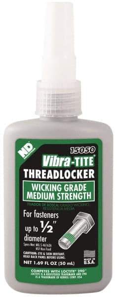 Vibra-Tite - 50 mL Bottle, Green, Medium Strength Liquid Threadlocker - Series 150, 24 hr Full Cure Time, Hand Tool Removal - Eagle Tool & Supply