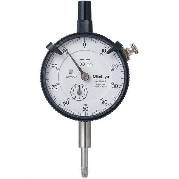 Mitutoyo - 10mm Range, 0-100 Dial Reading, 0.01mm Graduation Dial Drop Indicator - 57mm Dial, 1mm Range per Revolution, 0.013mm Accuracy, Revolution Counter - Eagle Tool & Supply