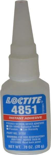 Loctite - 0.70 oz Bottle Clear Instant Adhesive - Series 4851, 20 sec Fixture Time, 24 hr Full Cure Time, Bonds to Fabric, Leather & Paper - Eagle Tool & Supply