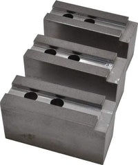 H & R Manufacturing - 15" Chuck Capacity, 1.5mm x 60° Serrated Attachment, Square Soft Lathe Chuck Jaw - 3 Jaws, Steel, 1.69" Btw Mount Hole Ctrs, 6-1/2" Long x 2-1/2" Wide x 3-1/2" High, 0.866" Groove, 20mm Fastener - Eagle Tool & Supply