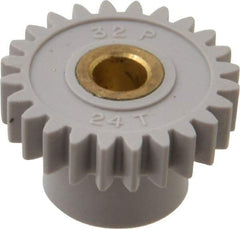 Made in USA - 32 Pitch, 3/4" Pitch Diam, 13/16" OD, 24 Tooth Spur Gear - 3/16" Face Width, 3/16" Bore Diam, 1/2" Hub Diam, 20° Pressure Angle, Acetal - Eagle Tool & Supply