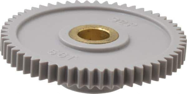 Made in USA - 32 Pitch, 1-3/4" Pitch Diam, 1-13/16" OD, 56 Tooth Spur Gear - 3/16" Face Width, 5/16" Bore Diam, 43/64" Hub Diam, 20° Pressure Angle, Acetal - Eagle Tool & Supply