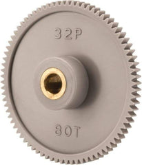 Made in USA - 32 Pitch, 2-1/2" Pitch Diam, 2-9/16" OD, 80 Tooth Spur Gear - 3/16" Face Width, 5/16" Bore Diam, 13/16" Hub Diam, 20° Pressure Angle, Acetal - Eagle Tool & Supply