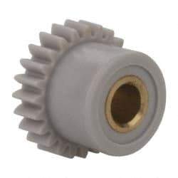 Made in USA - 48 Pitch, 1/2" Pitch Diam, 0.542" OD, 24 Tooth Spur Gear - 1/8" Face Width, 1/8" Bore Diam, 13/32" Hub Diam, 20° Pressure Angle, Acetal - Eagle Tool & Supply