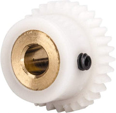 Made in USA - 48 Pitch, 0.667" Pitch Diam, 0.708" OD, 32 Tooth Spur Gear - 1/8" Face Width, 3/16" Bore Diam, 35/64" Hub Diam, 20° Pressure Angle, Acetal - Eagle Tool & Supply