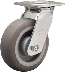 Hamilton - 6" Diam x 2" Wide x 7-1/2" OAH Top Plate Mount Swivel Caster - Rubber Mold on Polyolefin, 410 Lb Capacity, Straight Roller Bearing, 4 x 4-1/2" Plate - Eagle Tool & Supply
