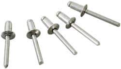 Marson - Button Head Steel Open End Blind Rivet - Steel Mandrel, 0.376" to 1/2" Grip, 1/4" Head Diam, 0.129" to 0.133" Hole Diam, 0.65" Length Under Head, 1/8" Body Diam - Eagle Tool & Supply