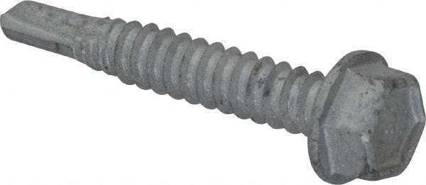 Buildex - 1/4", Hex Washer Head, Hex Drive, 1-1/2" Length Under Head, #3 Point, Self Drilling Screw - Steel - Eagle Tool & Supply