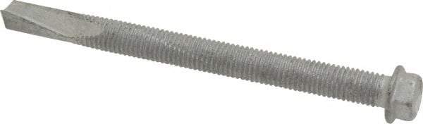 Buildex - 1/4", Hex Washer Head, Hex Drive, 3" Length Under Head, #5 Point, Self Drilling Screw - Steel - Eagle Tool & Supply