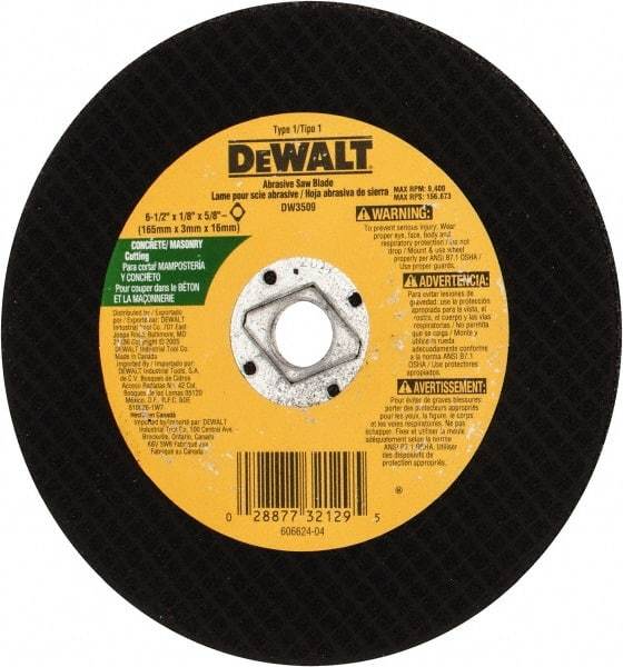 DeWALT - 6-1/2" Silicon Carbide Cutoff Wheel - 1/8" Thick, 5/8" Arbor, 9,400 Max RPM, Use with Circular Saws - Eagle Tool & Supply