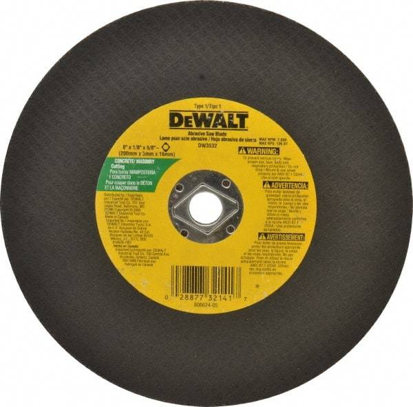DeWALT - 8" Silicon Carbide Cutoff Wheel - 1/8" Thick, 5/8" Arbor, 7,600 Max RPM, Use with Circular Saws - Eagle Tool & Supply