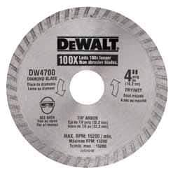 DeWALT - 4" Diam, 7/8" Arbor Hole Diam, Wet & Dry Cut Saw Blade - Diamond-Tipped, Standard Round Arbor - Eagle Tool & Supply