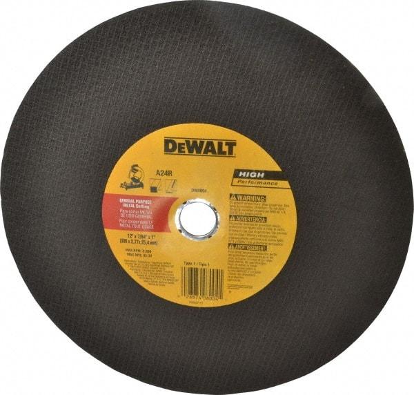 DeWALT - 12" Aluminum Oxide Cutoff Wheel - 7/64" Thick, 1" Arbor, 5,000 Max RPM, Use with Stationary Tools - Eagle Tool & Supply