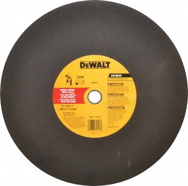 DeWALT - 16" Aluminum Oxide Cutoff Wheel - 7/64" Thick, 1" Arbor, 3,800 Max RPM, Use with Stationary Tools - Eagle Tool & Supply