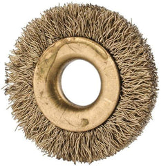 Value Collection - 1-1/4" OD, 3/8" Arbor Hole, Crimped Brass-Coated Steel Wheel Brush - 1/4" Face Width, 1/4" Trim Length, 0.007" Filament Diam, 20,000 RPM - Eagle Tool & Supply