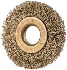 Value Collection - 1-3/8" OD, 3/8" Arbor Hole, Crimped Brass-Coated Steel Wheel Brush - 1/4" Face Width, 3/8" Trim Length, 0.007" Filament Diam, 20,000 RPM - Eagle Tool & Supply