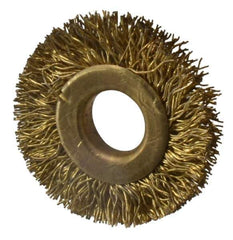 Value Collection - 1-1/4" OD, 3/8" Arbor Hole, Crimped Brass-Coated Steel Wheel Brush - 1/4" Face Width, 1/4" Trim Length, 0.012" Filament Diam, 20,000 RPM - Eagle Tool & Supply