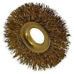 Value Collection - 2" OD, 1/2" Arbor Hole, Crimped Brass-Coated Steel Wheel Brush - 5/16" Face Width, 1/2" Trim Length, 0.012" Filament Diam, 15,000 RPM - Eagle Tool & Supply