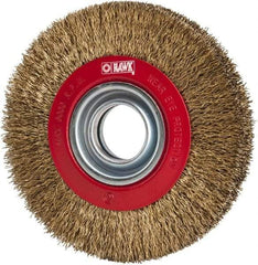 Value Collection - 6" OD, 1-1/4" Arbor Hole, Crimped Brass-Coated Steel Wheel Brush - 11/16" Face Width, 1-1/8" Trim Length, 0.014" Filament Diam, 6,000 RPM - Eagle Tool & Supply