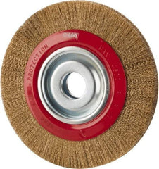 Value Collection - 8" OD, 1-1/4" Arbor Hole, Crimped Brass-Coated Steel Wheel Brush - 3/4" Face Width, 1-11/32" Trim Length, 0.007" Filament Diam, 4,500 RPM - Eagle Tool & Supply