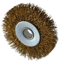 Value Collection - 2-1/2" OD, 3/8" Arbor Hole, Crimped Brass-Coated Steel Wheel Brush - 3/8" Face Width, 1/2" Trim Length, 0.012" Filament Diam, 4,500 RPM - Eagle Tool & Supply