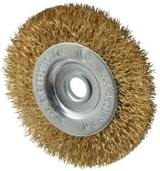 Value Collection - 3" OD, 3/8" Arbor Hole, Crimped Brass-Coated Steel Wheel Brush - 3/8" Face Width, 5/8" Trim Length, 0.012" Filament Diam, 4,500 RPM - Eagle Tool & Supply