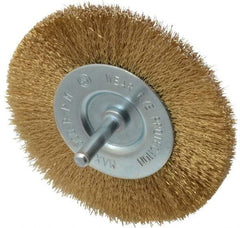 Value Collection - 4" OD, 1/4" Shank Diam, Crimped Brass-Coated Steel Wheel Brush - 15/32" Face Width, 7/8" Trim Length, 0.008" Filament Diam, 4,500 RPM - Eagle Tool & Supply