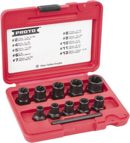 Proto - 10 Piece Socket/Wrench Bolt Extractor Set - Molded Plastic Case - Eagle Tool & Supply