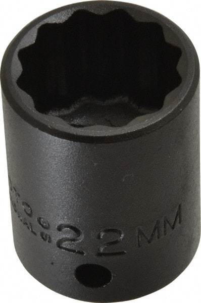 Proto - 1/2" Drive 22mm Standard Impact Socket - 12 Points, 1-1/2" OAL - Eagle Tool & Supply